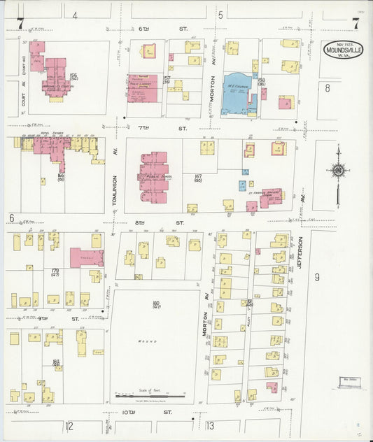 Sanborn Fire Insurance Map from Moundsville, Marshall County, West Virginia (1923), Sheet #0007 - Historic Sanborn Fire Insurance Map Print, vintage old map wall art, antique decor, genealogy gift, West Virginia West Virginia map