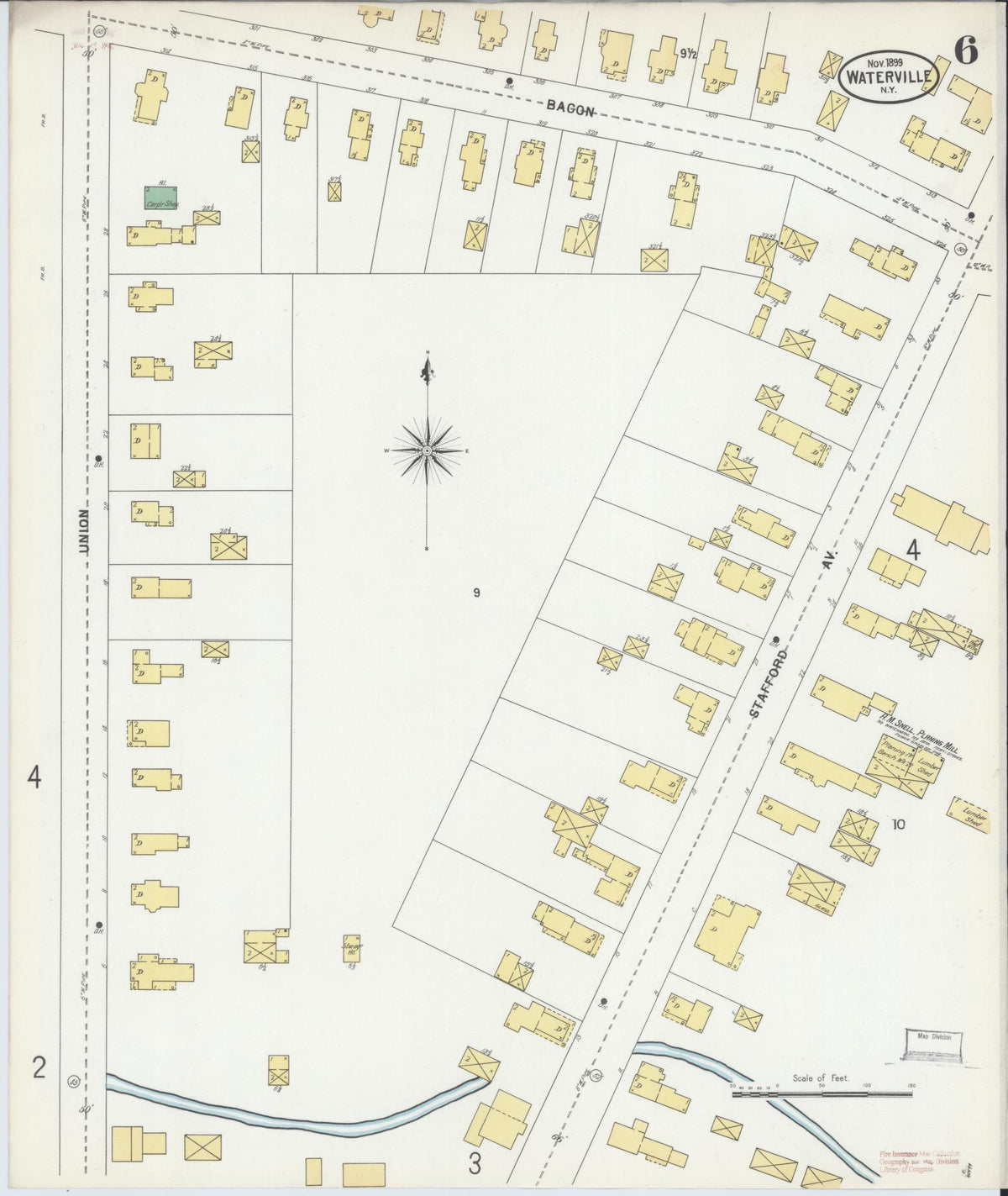 Sanborn Fire Insurance Map from Waterville, Oneida County, New York (1899), Sheet #0006 - Complete Map Set gallery image, historic Sanborn map, vintage wall art, New York New York
