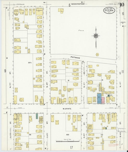 Sanborn Fire Insurance Map from Olean, Cattaraugus County, New York (1909), Sheet #0010 - Historic Sanborn Fire Insurance Map Print, vintage old map wall art, antique decor, genealogy gift, New York New York map