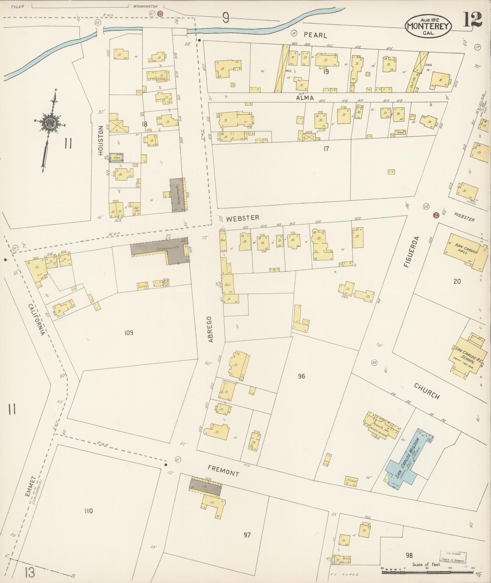 Sanborn Fire Insurance Map from Monterey, Monterey County, California (1912), Sheet #0012 - Complete Map Set gallery image, historic Sanborn map, vintage wall art, California California