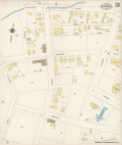 Sanborn Fire Insurance Map from Monterey, Monterey County, California (1912), Sheet #0012 - Complete Map Set gallery image, historic Sanborn map, vintage wall art, California California