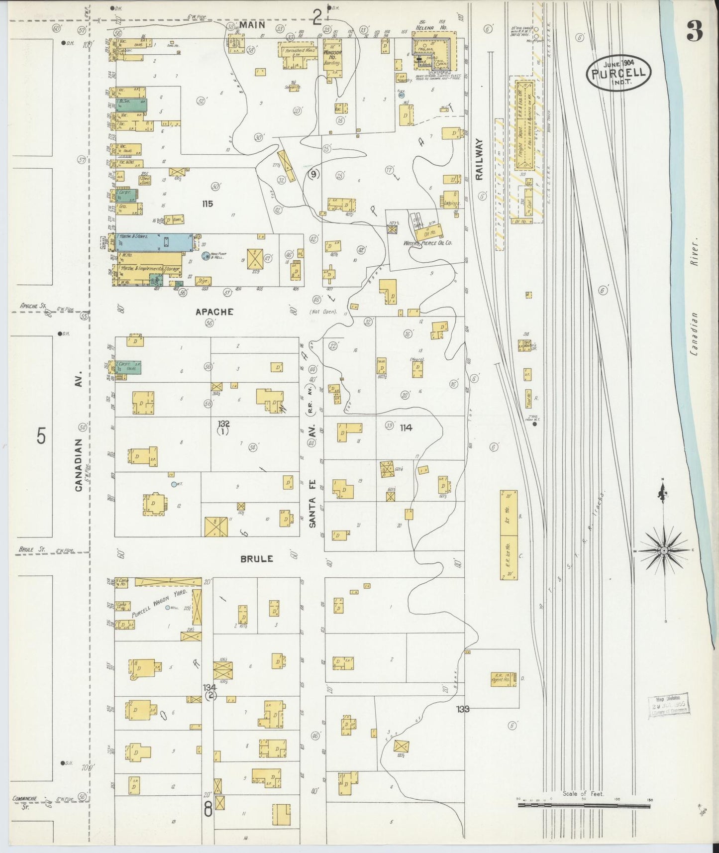 Sanborn Fire Insurance Map from Purcell, McClain County, Oklahoma (1904), Sheet #0003 - Complete Map Set gallery image, historic Sanborn map, vintage wall art, Oklahoma Oklahoma