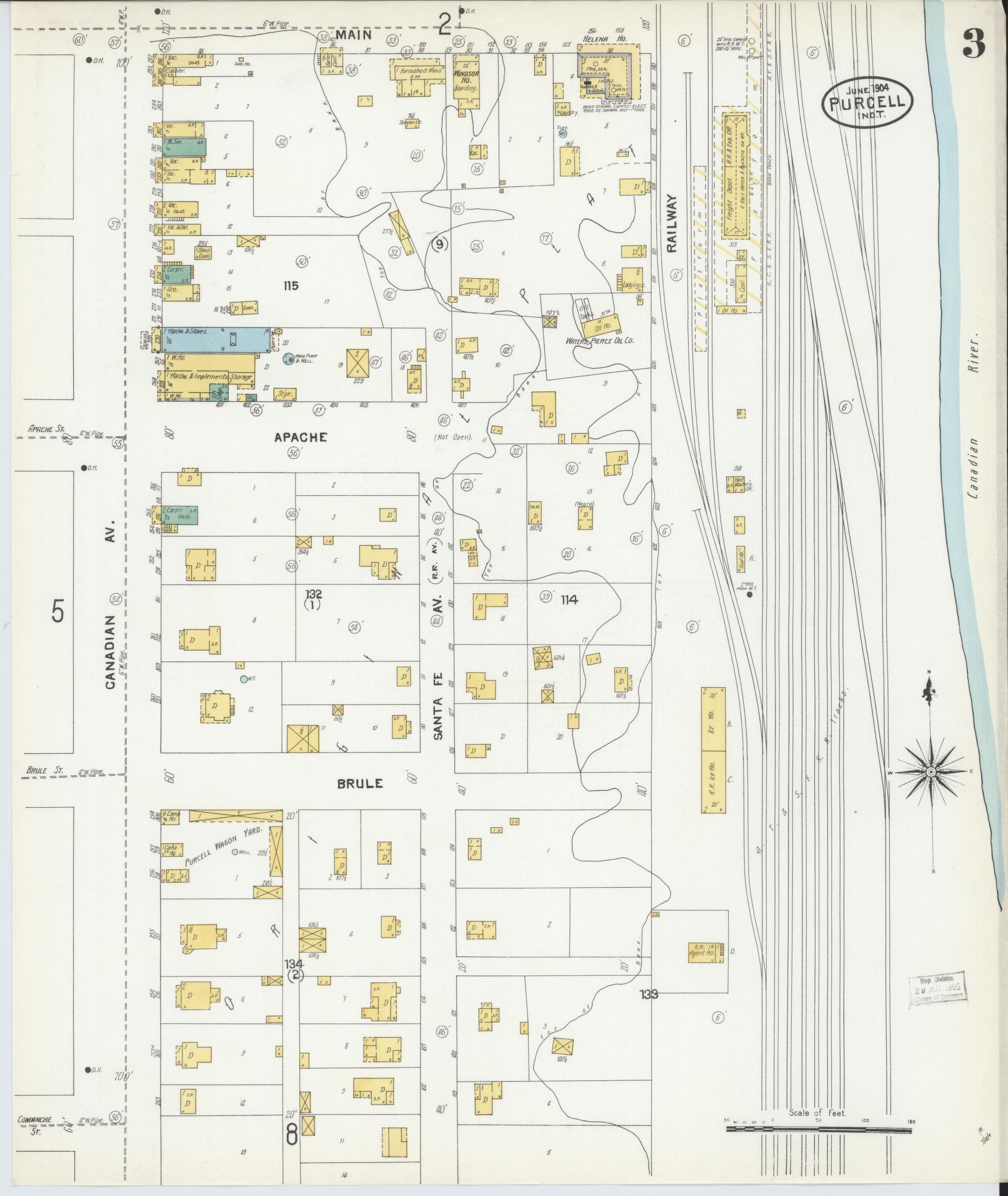 Sanborn Fire Insurance Map from Purcell, McClain County, Oklahoma (1904), Sheet #0003 - Complete Map Set gallery image, historic Sanborn map, vintage wall art, Oklahoma Oklahoma