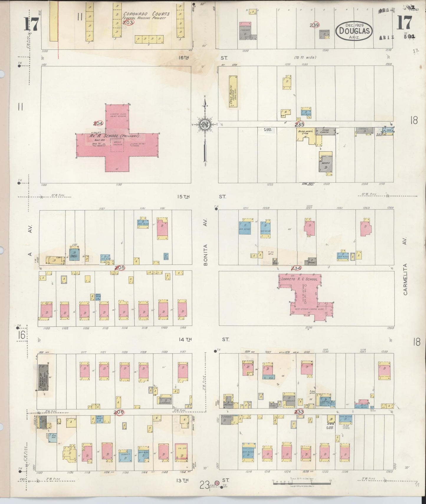 Sanborn Fire Insurance Map from Douglas, Cochise County, Arizona (1947), Sheet #0017 - Complete Map Set gallery image, historic Sanborn map, vintage wall art, Arizona Arizona