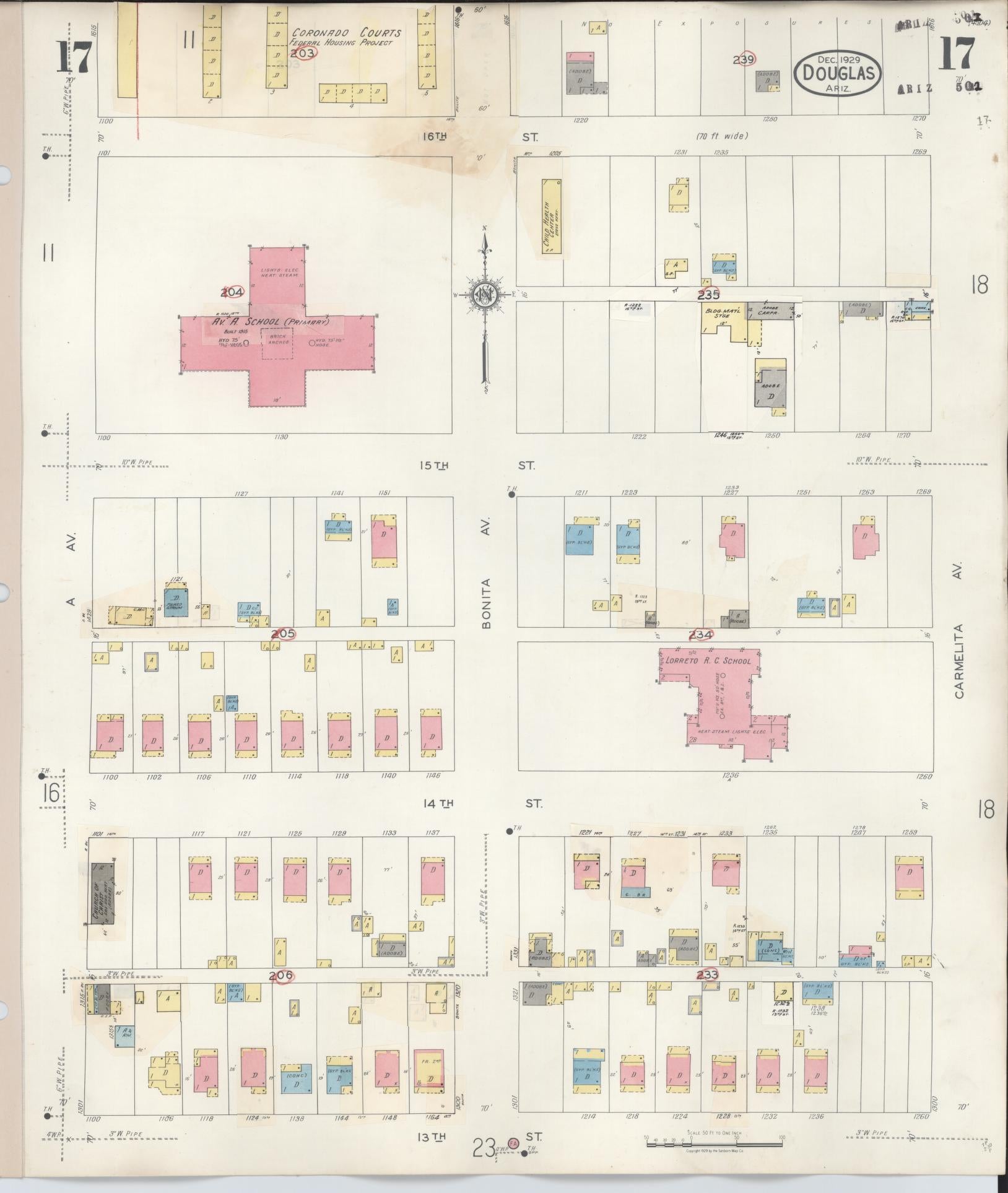 Sanborn Fire Insurance Map from Douglas, Cochise County, Arizona (1947), Sheet #0017 - Complete Map Set gallery image, historic Sanborn map, vintage wall art, Arizona Arizona
