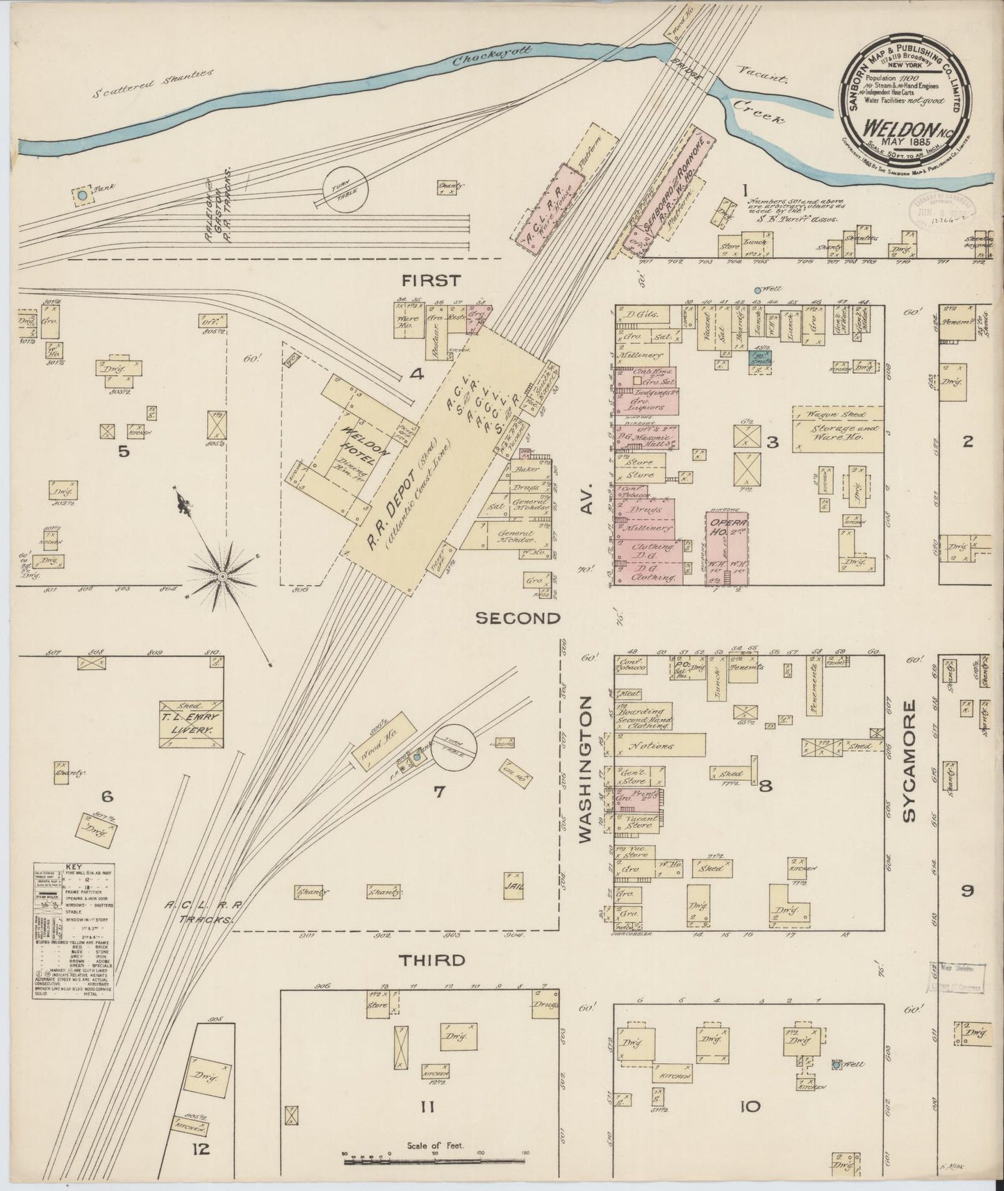 Sanborn Fire Insurance Map from Weldon, Halifax County, North Carolina (1885), Sheet #0001 - Historic Sanborn Fire Insurance Map Print, vintage old map wall art, antique decor, genealogy gift, North Carolina North Carolina map