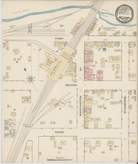 Sanborn Fire Insurance Map from Weldon, Halifax County, North Carolina (1885), Sheet #0001 - Historic Sanborn Fire Insurance Map Print, vintage old map wall art, antique decor, genealogy gift, North Carolina North Carolina map