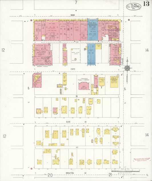 Sanborn Fire Insurance Map from El Centro, Imperial County, California (1922), Sheet #0013 - Historic Sanborn Fire Insurance Map Print, vintage old map wall art, antique decor, genealogy gift, California California map