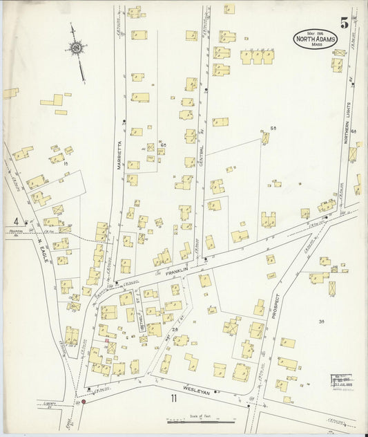 Sanborn Fire Insurance Map from North Adams, Berkshire County, Massachusetts (1914), Sheet #0005 - Historic Sanborn Fire Insurance Map Print, vintage old map wall art, antique decor, genealogy gift, Massachusetts Massachusetts map