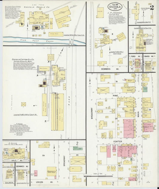 Sanborn Fire Insurance Map from Osceola, Mississippi County, Arkansas (1908), Sheet #0002 - Historic Sanborn Fire Insurance Map Print, vintage old map wall art, antique decor, genealogy gift, Arkansas Arkansas map