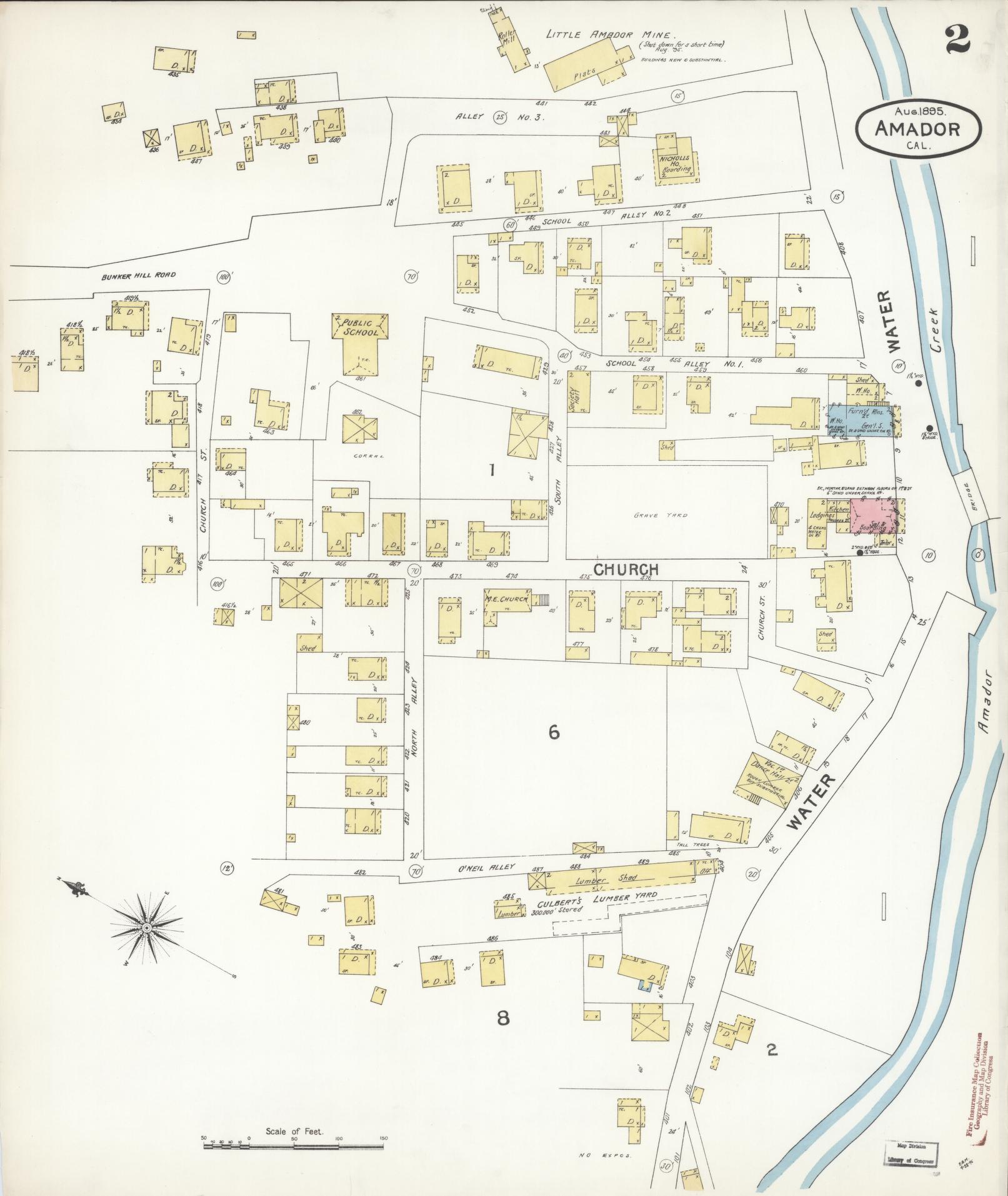 Sanborn Fire Insurance Map from Amador, Amador County, California (1895), Sheet #0002 - Historic Sanborn Fire Insurance Map Print, vintage old map wall art, antique decor, genealogy gift, California California map