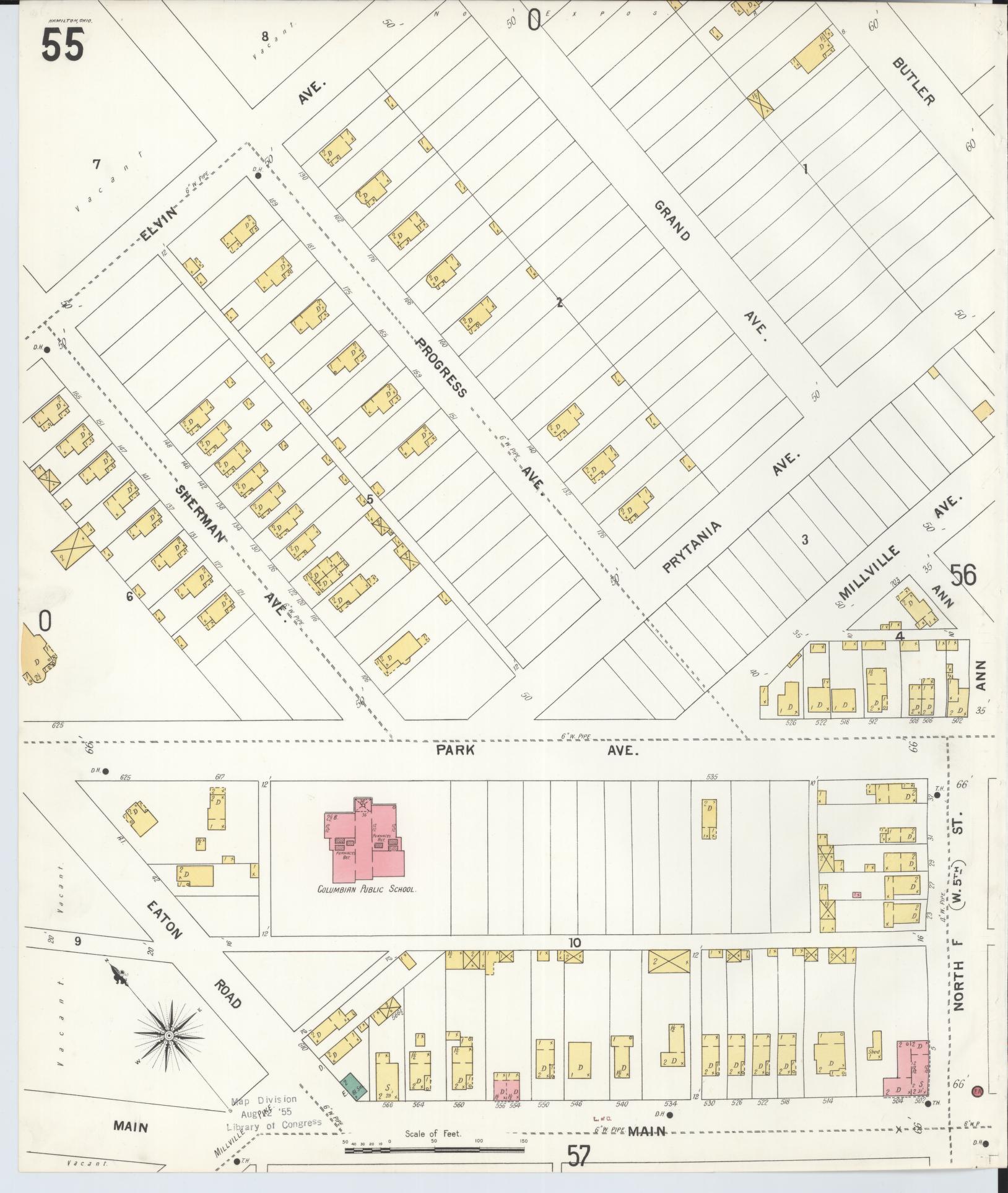 Sanborn Fire Insurance Map from Hamilton, Butler County, Ohio (1899), Sheet #0055 - Historic Sanborn Fire Insurance Map Print, vintage old map wall art, antique decor, genealogy gift, Ohio Ohio map