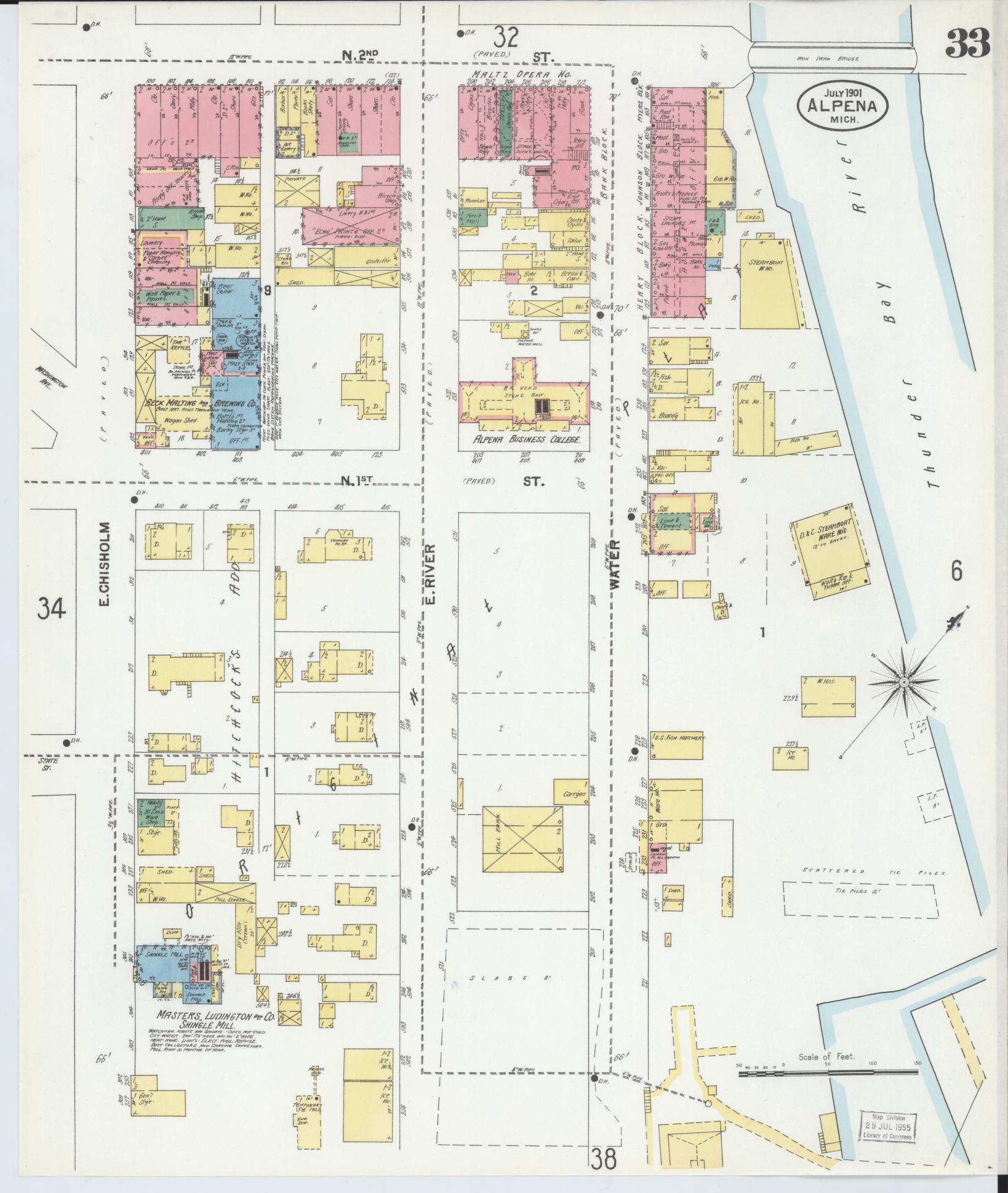 Sanborn Fire Insurance Map from Alpena, Alpena County, Michigan (1901), Sheet #0033 - Historic Sanborn Fire Insurance Map Print, vintage old map wall art, antique decor, genealogy gift, Michigan Michigan map