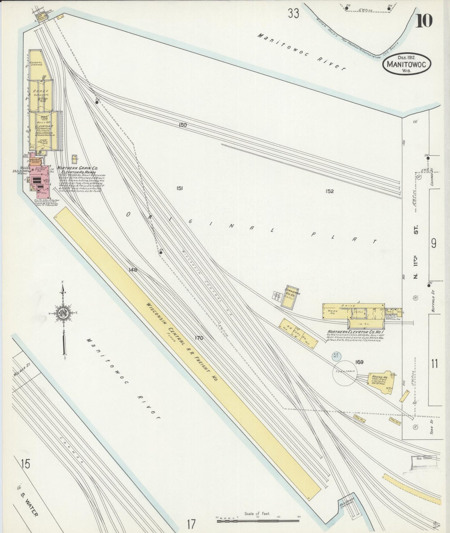 Sanborn Fire Insurance Map from Manitowoc, Manitowoc County, Wisconsin (1912), Sheet #0010 - Historic Sanborn Fire Insurance Map Print, vintage old map wall art, antique decor, genealogy gift, Wisconsin Wisconsin map