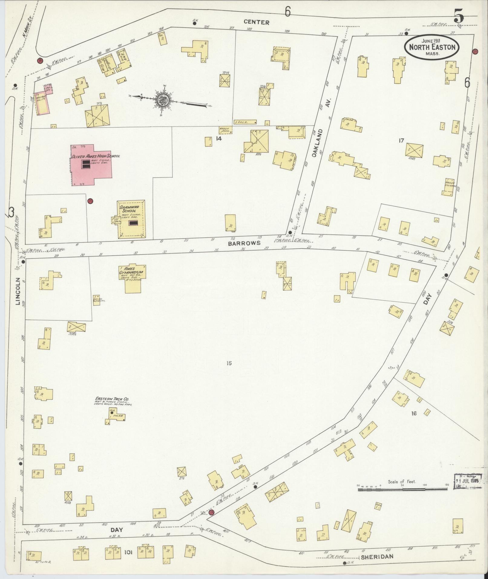 Sanborn Fire Insurance Map from North Easton, Bristol County, Massachusetts (1911), Sheet #0005 - Historic Sanborn Fire Insurance Map Print, vintage old map wall art, antique decor, genealogy gift, Massachusetts Massachusetts map