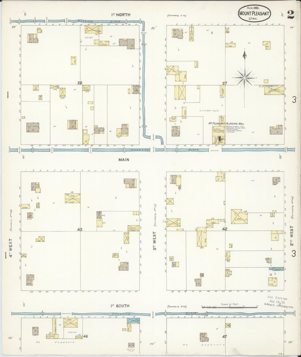 Sanborn Fire Insurance Map from Mount Pleasant, Sanpete County, Utah (1896), Sheet #0002 - Complete Map Set gallery image, historic Sanborn map, vintage wall art, Utah Utah