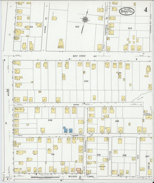 Sanborn Fire Insurance Map from Bristol, Bristol County, Rhode Island (1920), Sheet #0004 - Historic Sanborn Fire Insurance Map Print, vintage old map wall art, antique decor, genealogy gift, Rhode Island Rhode Island map