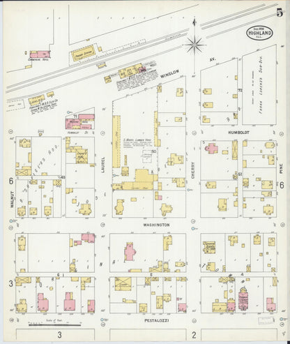 Sanborn Fire Insurance Map from Highland, Madison County, Illinois (1899), Sheet #0005 - Historic Sanborn Fire Insurance Map Print, vintage old map wall art, antique decor, genealogy gift, Illinois Illinois map