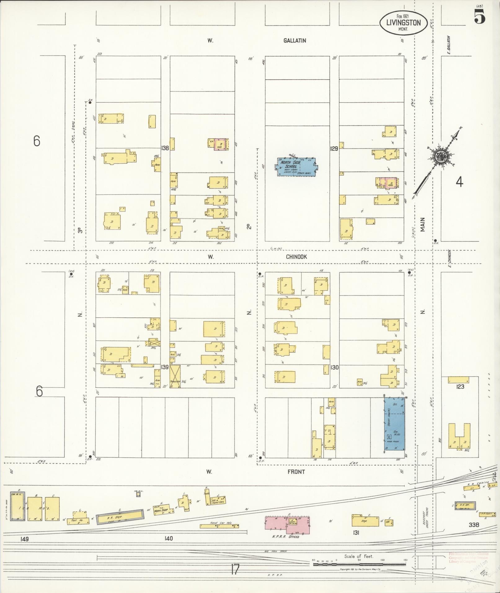 Sanborn Fire Insurance Map from Livingston, Park County, Montana (1921), Sheet #0005 - Complete Map Set gallery image, historic Sanborn map, vintage wall art, Montana Montana