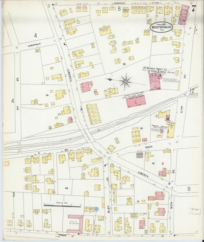 Sanborn Fire Insurance Map from Winston-Salem, Forsyth County, North Carolina (1907), Sheet #0007 - Historic Sanborn Fire Insurance Map Print, vintage old map wall art, antique decor, genealogy gift, North Carolina North Carolina map