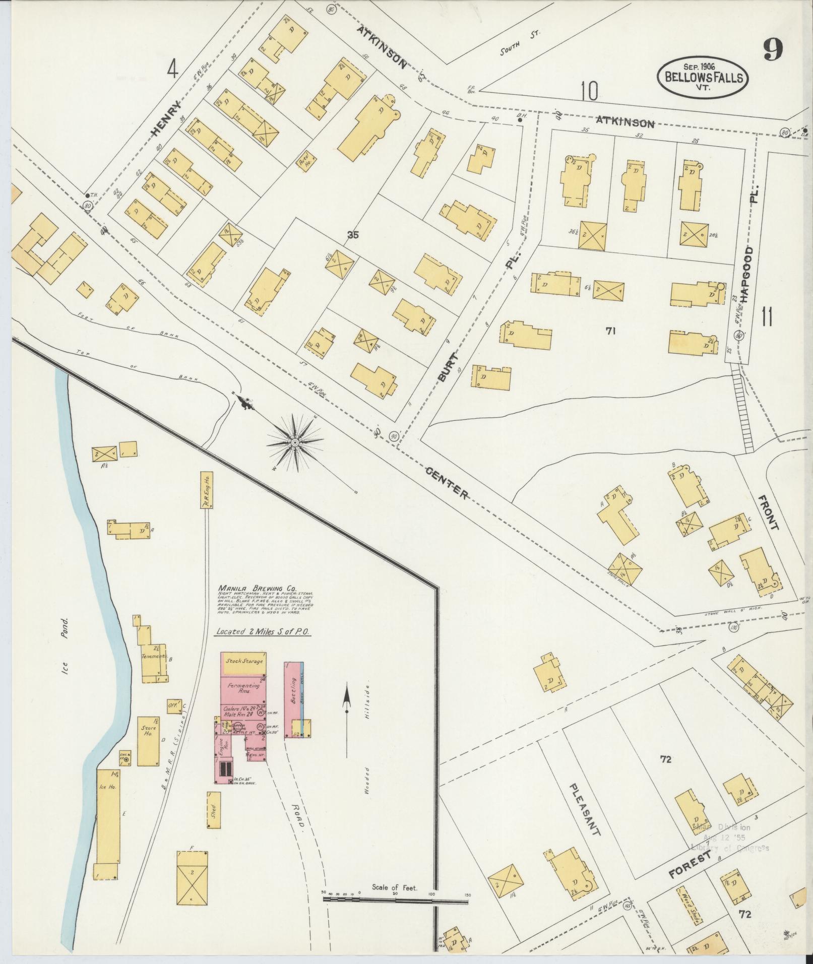 Sanborn Fire Insurance Map from Bellows Falls, Windham County, Vermont (1906), Sheet #0009 - Complete Map Set gallery image, historic Sanborn map, vintage wall art, Vermont Vermont