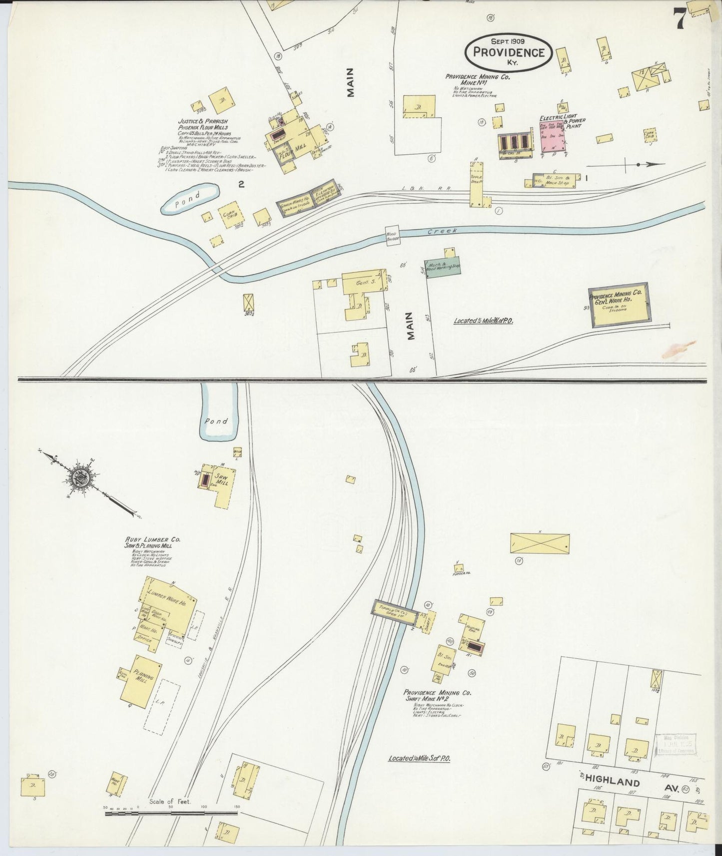 Sanborn Fire Insurance Map from Providence, Webster County, Kentucky (1909), Sheet #0007 - Complete Map Set gallery image, historic Sanborn map, vintage wall art, Kentucky Kentucky
