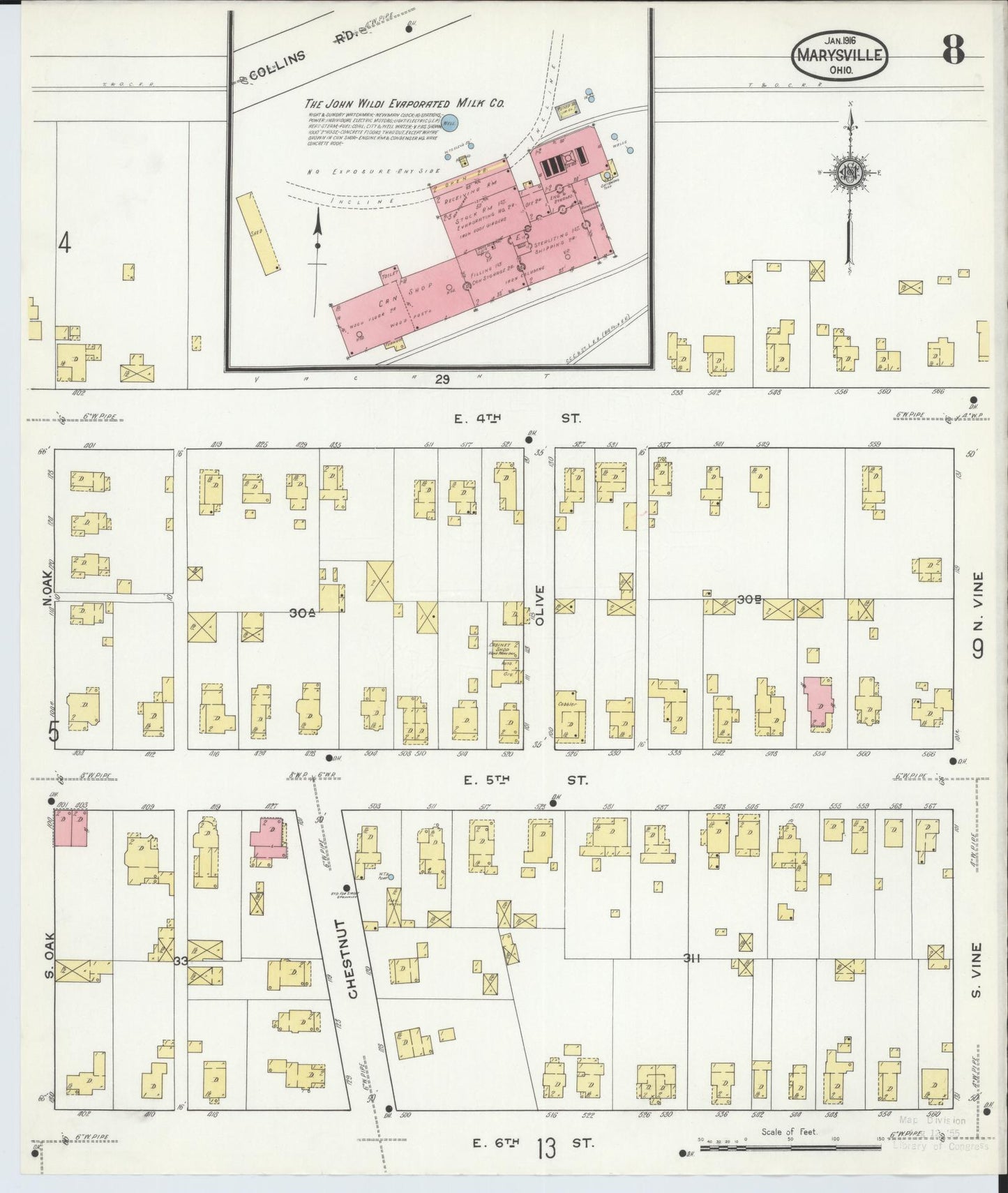 Sanborn Fire Insurance Map from Marysville, Union County, Ohio (1916), Sheet #0008 - Historic Sanborn Fire Insurance Map Print, vintage old map wall art, antique decor, genealogy gift, Ohio Ohio map