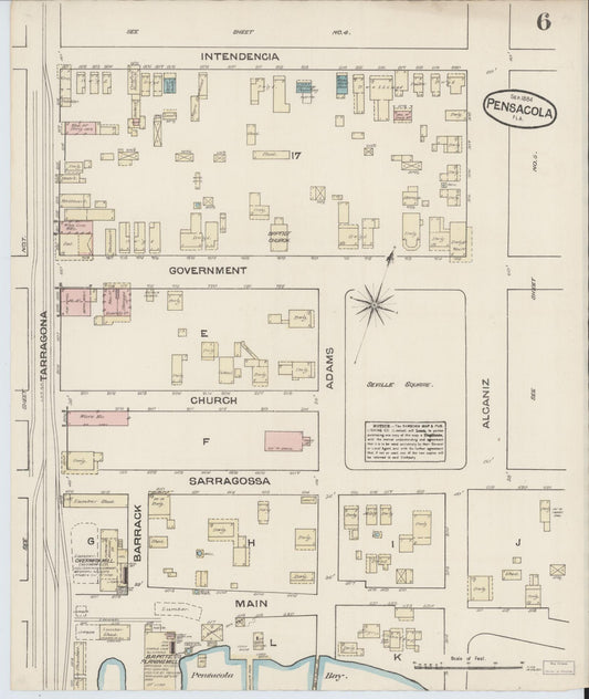 Sanborn Fire Insurance Map from Pensacola, Escambia County, Florida (1884), Sheet #0006 - Historic Sanborn Fire Insurance Map Print, vintage old map wall art, antique decor, genealogy gift, Florida Florida map