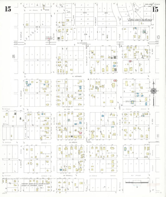 Sanborn Fire Insurance Map from Carlsbad, Eddy County, New Mexico (1943), Sheet #0015 - Historic Sanborn Fire Insurance Map Print, vintage old map wall art, antique decor, genealogy gift, New Mexico New Mexico map