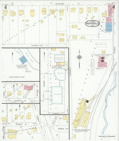 Sanborn Fire Insurance Map from Fayetteville, Washington County, Arkansas (1930), Sheet #0004 - Complete Map Set gallery image, historic Sanborn map, vintage wall art, Arkansas Arkansas