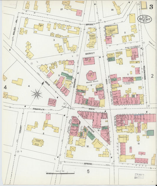 Sanborn Fire Insurance Map from Belfast, Waldo County, Maine (1901), Sheet #0003 - Historic Sanborn Fire Insurance Map Print, vintage old map wall art, antique decor, genealogy gift, Maine Maine map
