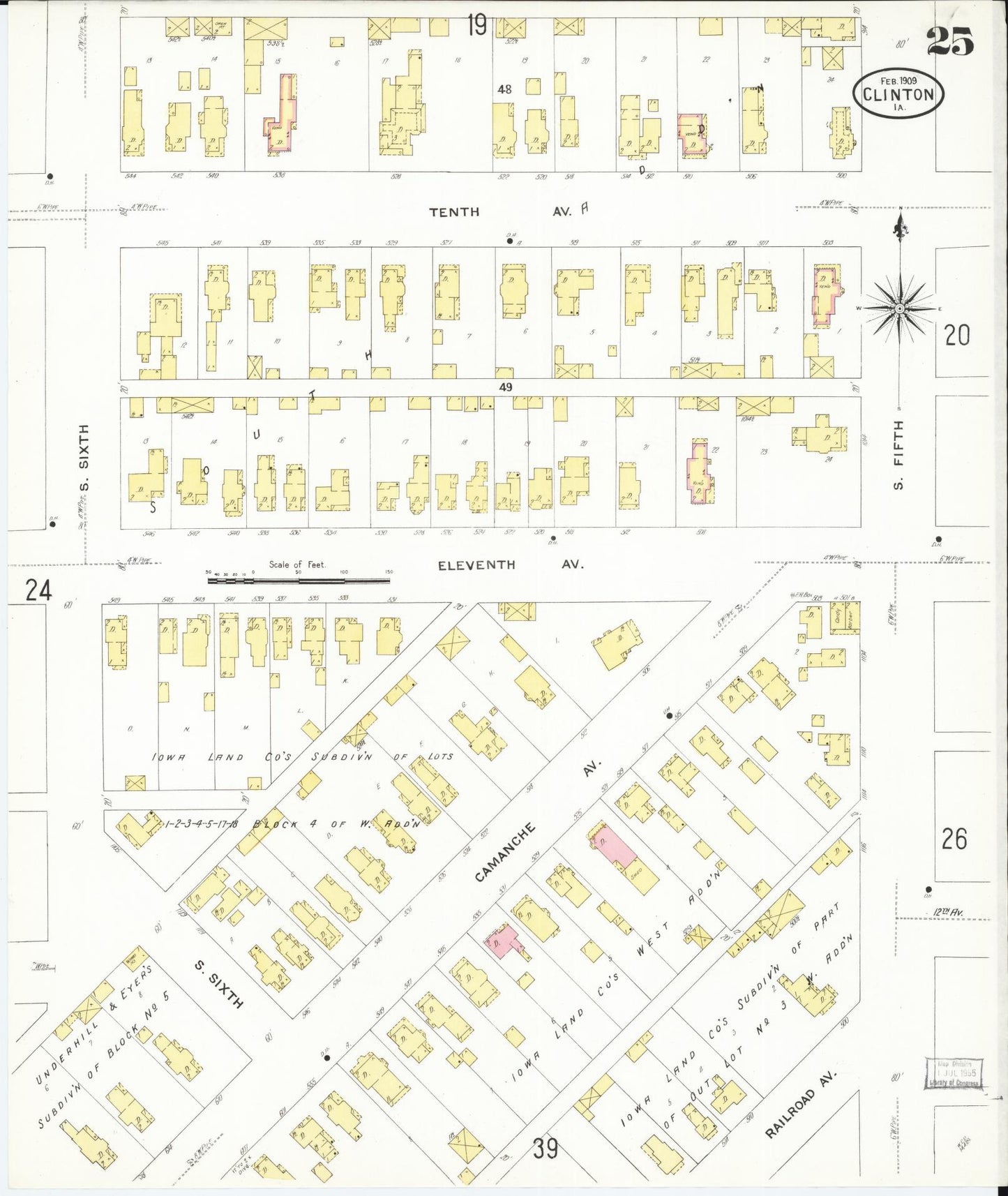 Sanborn Fire Insurance Map from Clinton, Clinton County, Iowa (1909), Sheet #0025 - Historic Sanborn Fire Insurance Map Print, vintage old map wall art