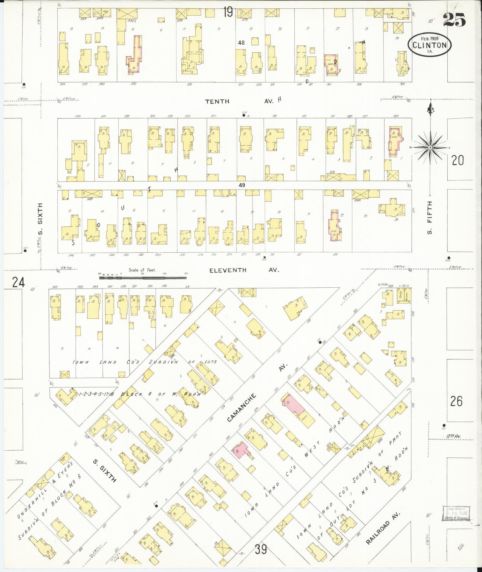 Sanborn Fire Insurance Map from Clinton, Clinton County, Iowa (1909), Sheet #0025 - Historic Sanborn Fire Insurance Map Print, vintage old map wall art