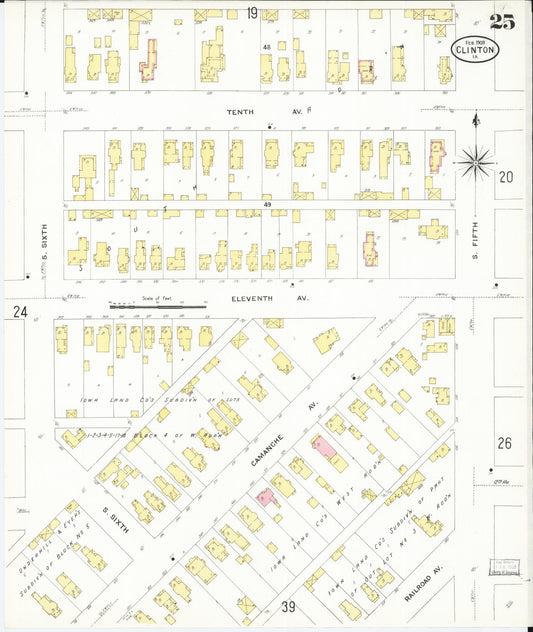 Sanborn Fire Insurance Map from Clinton, Clinton County, Iowa (1909), Sheet #0025 - Historic Sanborn Fire Insurance Map Print, vintage old map wall art