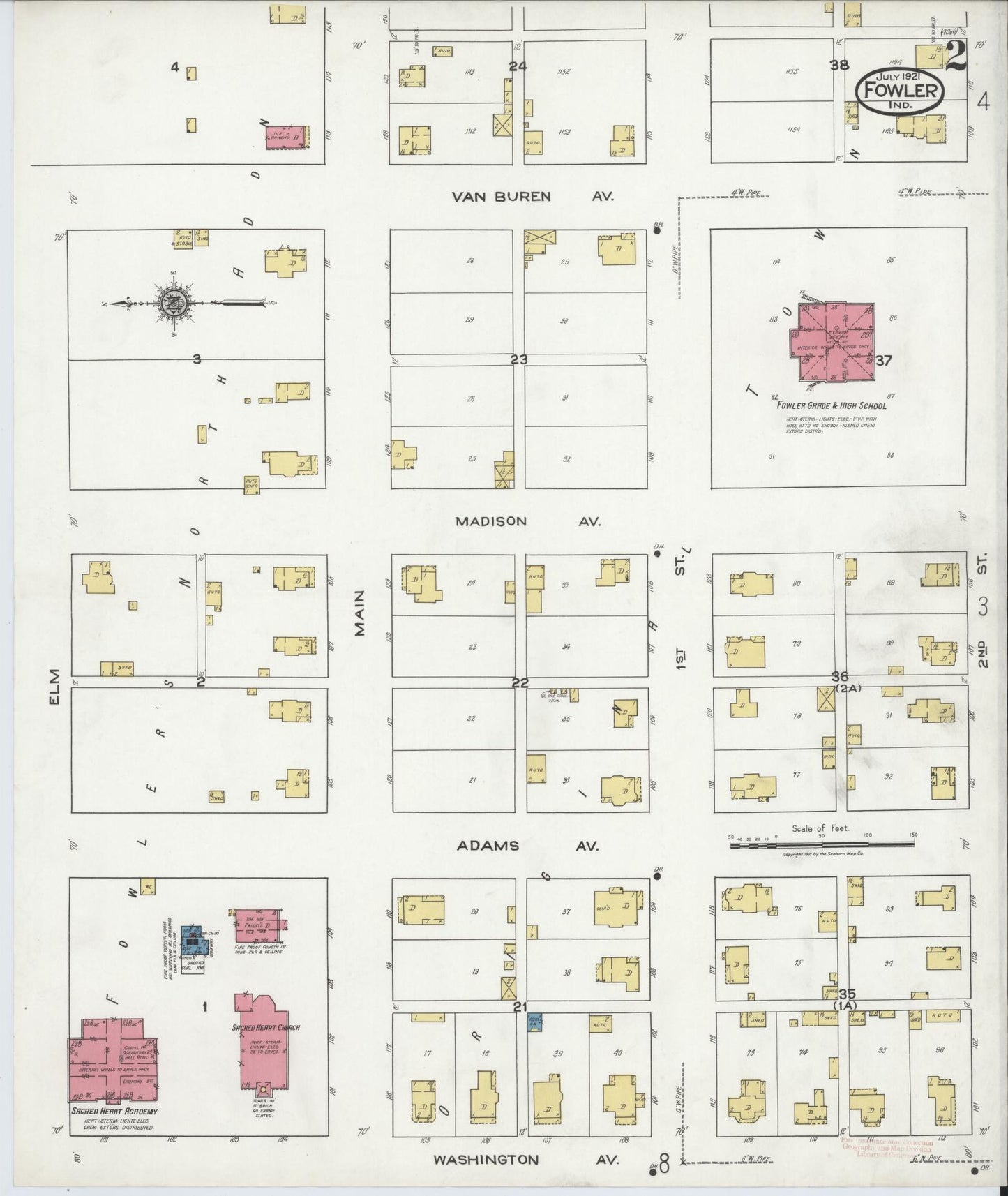 Sanborn Fire Insurance Map from Fowler, Benton County, Indiana (1921), Sheet #0002 - Complete Map Set gallery image, historic Sanborn map, vintage wall art, Indiana Indiana