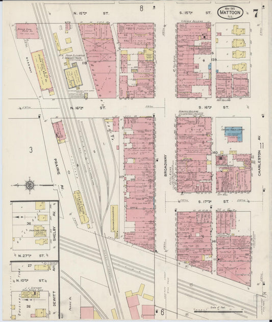 Sanborn Fire Insurance Map from Mattoon, Coles County, Illinois (1915), Sheet #0007 - Historic Sanborn Fire Insurance Map Print, vintage old map wall art, antique decor, genealogy gift, Illinois Illinois map