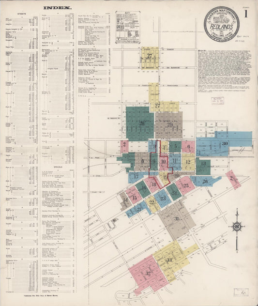 Sanborn Fire Insurance Map from Redlands, San Bernardino County, California (1915), Sheet #0001 - Complete Map Set gallery image, historic Sanborn map, vintage wall art, California California