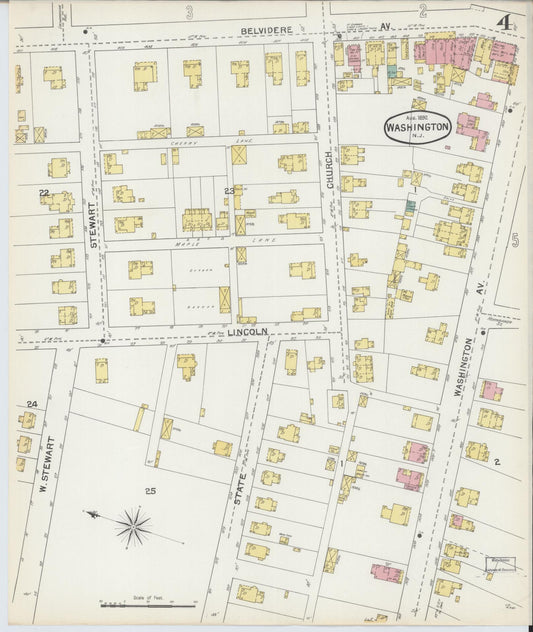 Sanborn Fire Insurance Map from Washington, Warren County, New Jersey (1892), Sheet #0004 - Historic Sanborn Fire Insurance Map Print, vintage old map wall art, antique decor, genealogy gift, Washington Washington map