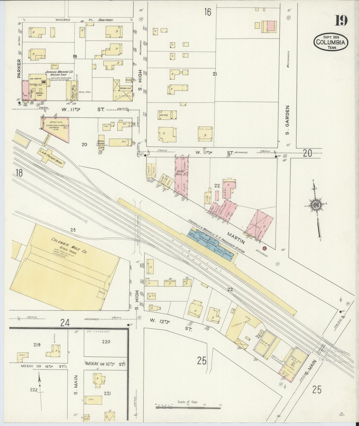 Sanborn Fire Insurance Map from Columbia, Maury County, Tennessee (1914), Sheet #0019 - Complete Map Set gallery image, historic Sanborn map, vintage wall art, Tennessee Tennessee