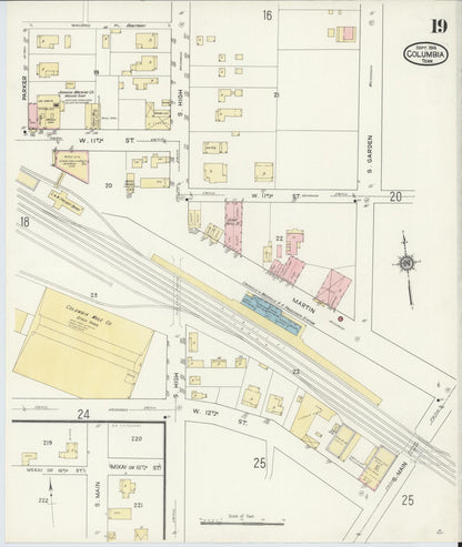 Sanborn Fire Insurance Map from Columbia, Maury County, Tennessee (1914), Sheet #0019 - Complete Map Set gallery image, historic Sanborn map, vintage wall art, Tennessee Tennessee