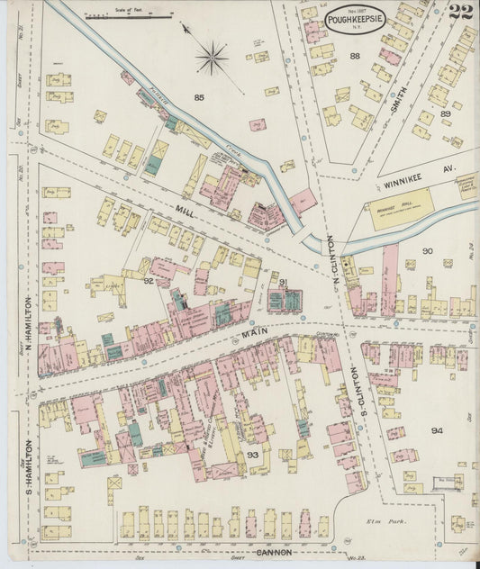 Sanborn Fire Insurance Map from Poughkeepsie, Dutchess County, New York (1887), Sheet #0022 - Historic Sanborn Fire Insurance Map Print, vintage old map wall art, antique decor, genealogy gift, New York New York map