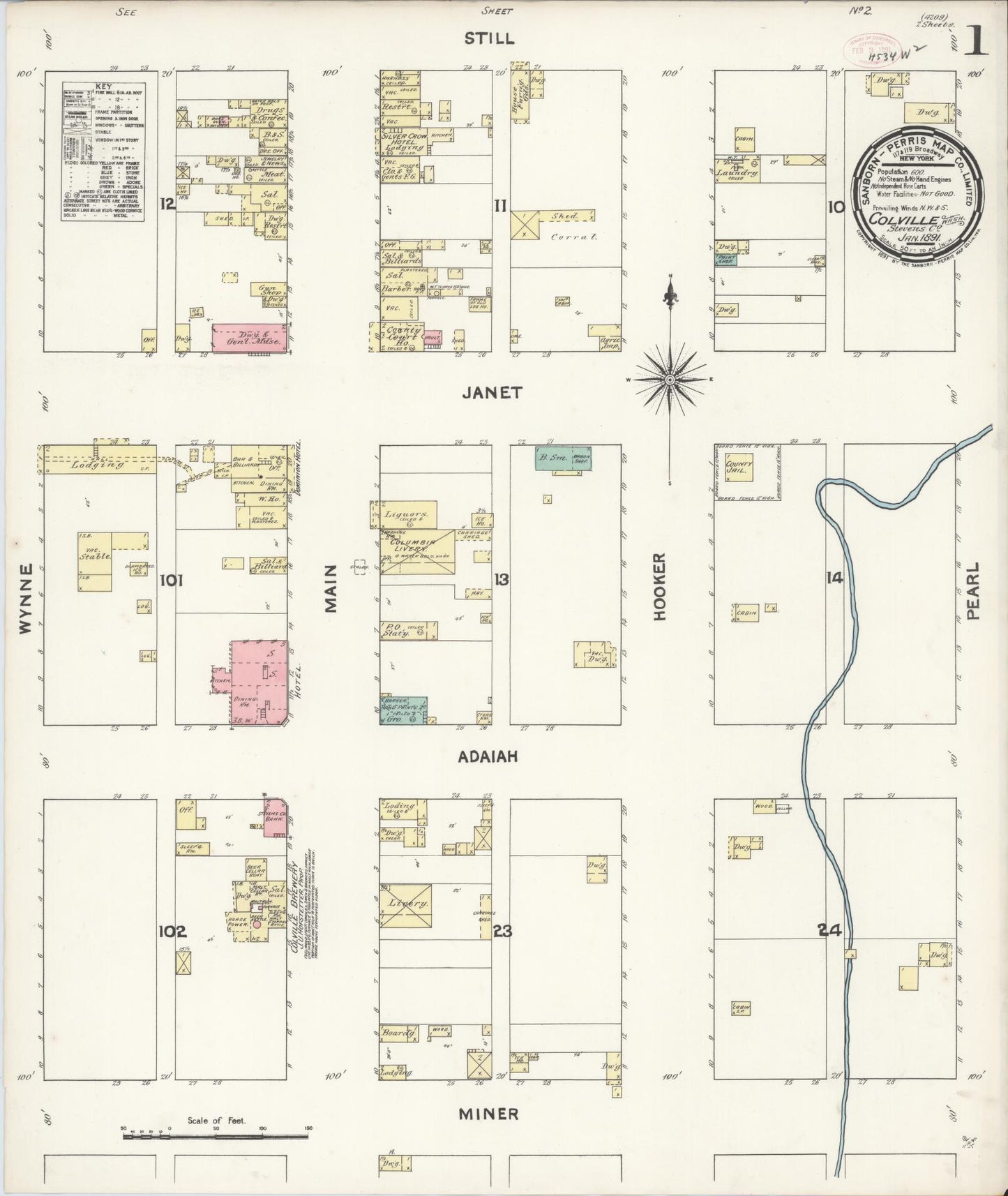 Sanborn Fire Insurance Map from Colville, Stevens County, Washington (1891), Sheet #0001 - Complete Map Set gallery image, historic Sanborn map, vintage wall art, Washington Washington