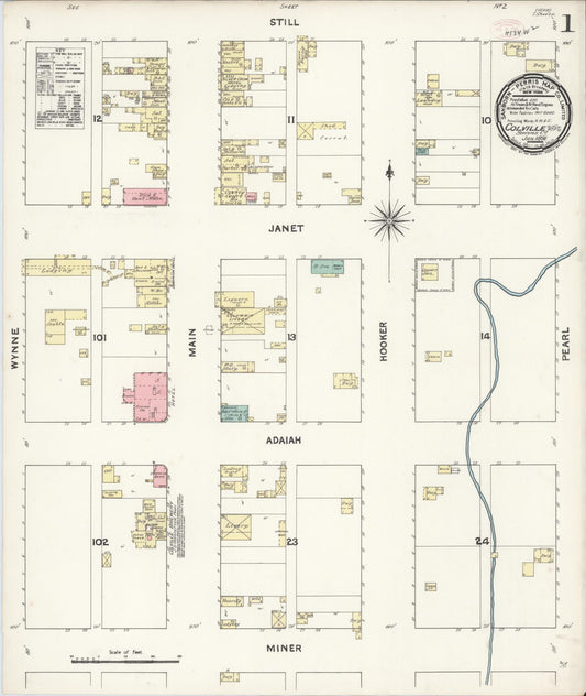 Sanborn Fire Insurance Map from Colville, Stevens County, Washington (1891), Sheet #0001 - Complete Map Set gallery image, historic Sanborn map, vintage wall art, Washington Washington