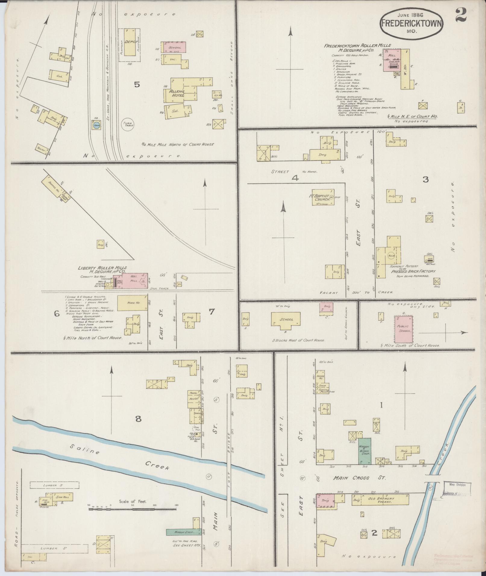 Sanborn Fire Insurance Map from Fredericktown, Madison County, Missouri (1886), Sheet #0002 - Historic Sanborn Fire Insurance Map Print, vintage old map wall art, antique decor, genealogy gift, Missouri Missouri map