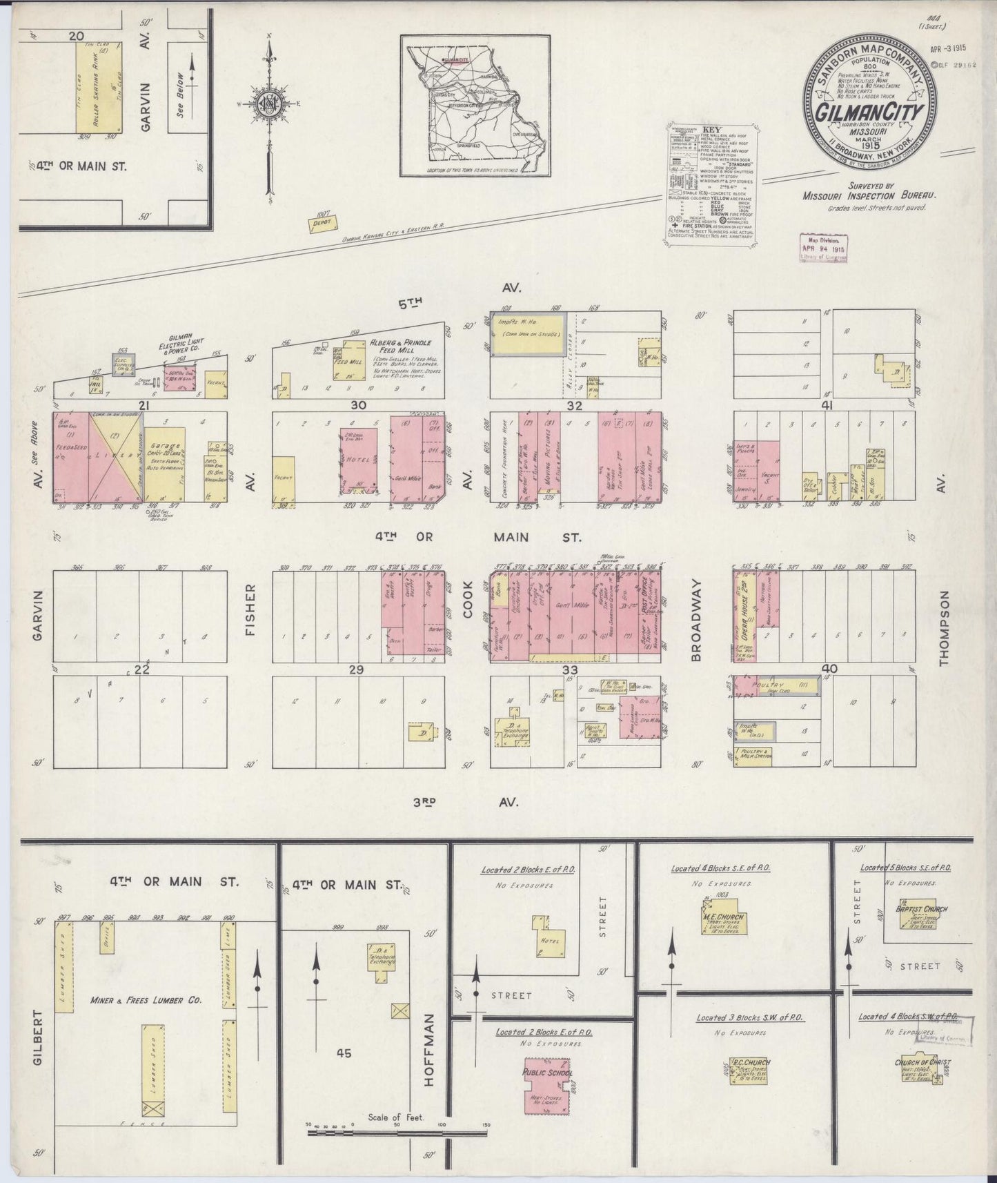 Sanborn Fire Insurance Map from Gilman City, Harrison County, Missouri (1915), Sheet #0001 - Historic Sanborn Fire Insurance Map Print, vintage old map wall art, antique decor, genealogy gift, Missouri Missouri map