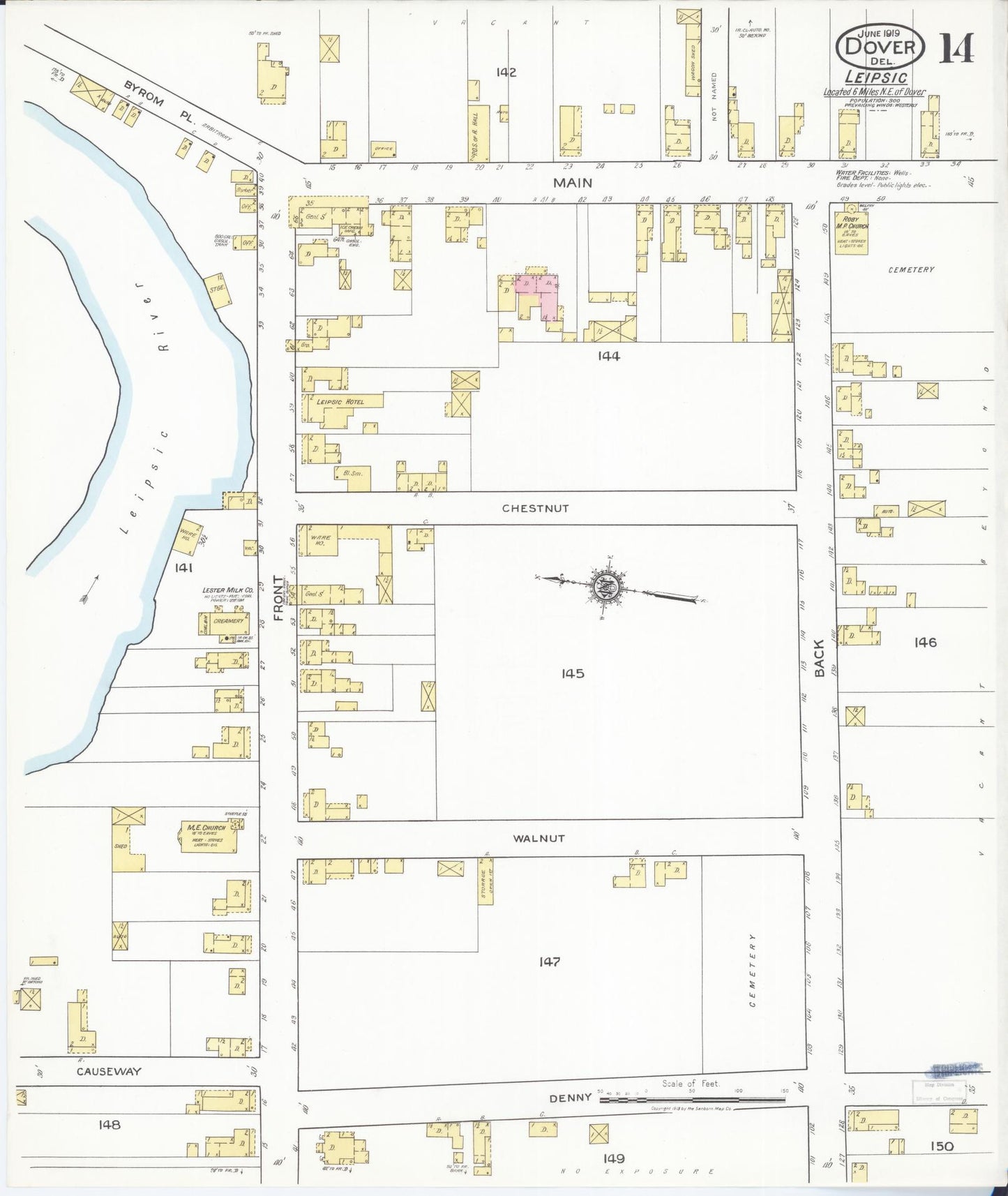 Sanborn Fire Insurance Map from Dover, Kent County, Delaware (1919), Sheet #0014 - Historic Sanborn Fire Insurance Map Print, vintage old map wall art, antique decor, genealogy gift, Delaware Delaware map