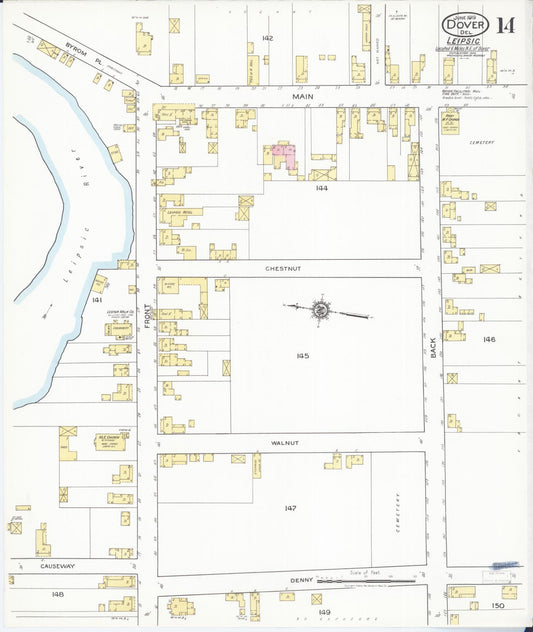 Sanborn Fire Insurance Map from Dover, Kent County, Delaware (1919), Sheet #0014 - Historic Sanborn Fire Insurance Map Print, vintage old map wall art, antique decor, genealogy gift, Delaware Delaware map