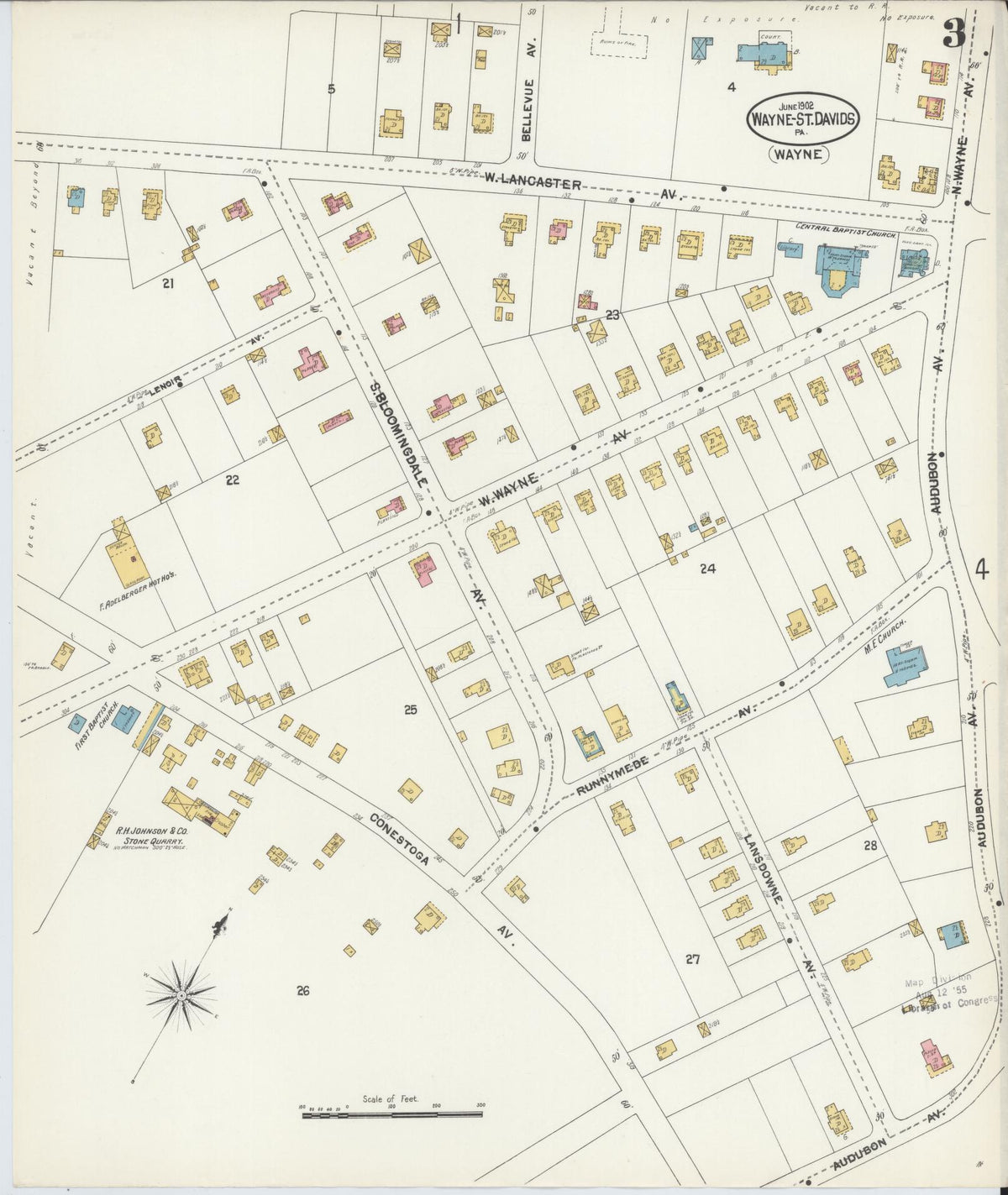 Sanborn Fire Insurance Map from Wayne, Delaware County, Pennsylvania (1902), Sheet #0003 - Historic Sanborn Fire Insurance Map Print, vintage old map wall art, antique decor, genealogy gift, Pennsylvania Pennsylvania map