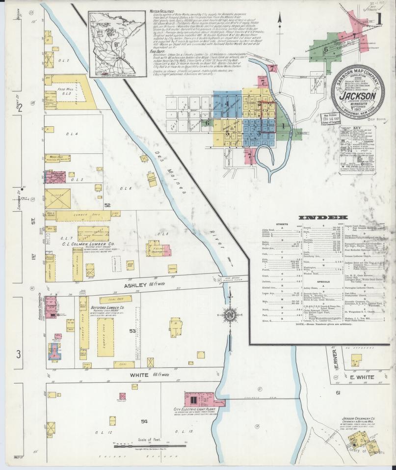 Sanborn Fire Insurance Map from Jackson, Jackson County, Minnesota. (1917) – Map View