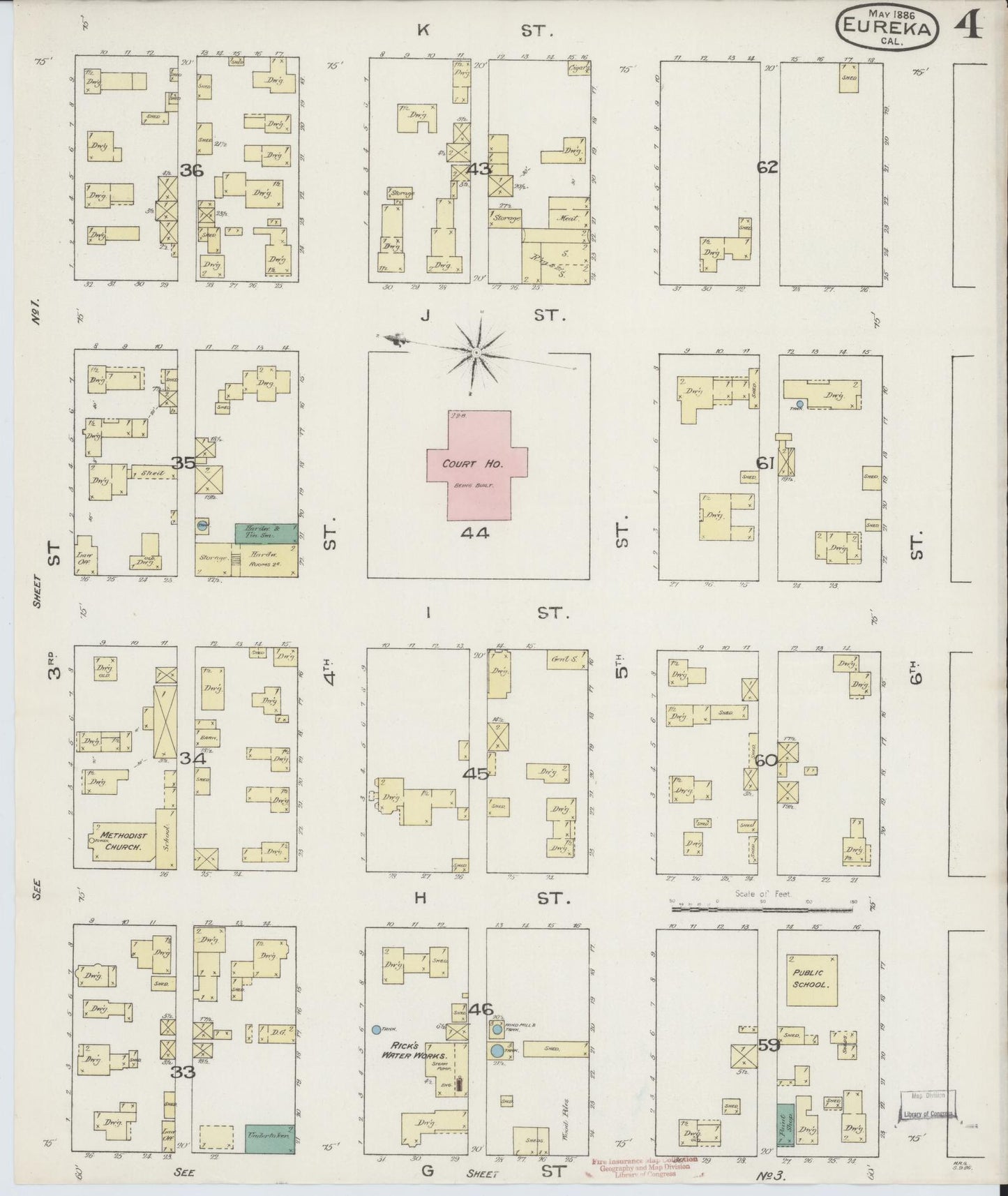 Sanborn Fire Insurance Map from Eureka, Humboldt County, California (1886), Sheet #0004 - Complete Map Set gallery image, historic Sanborn map, vintage wall art, California California